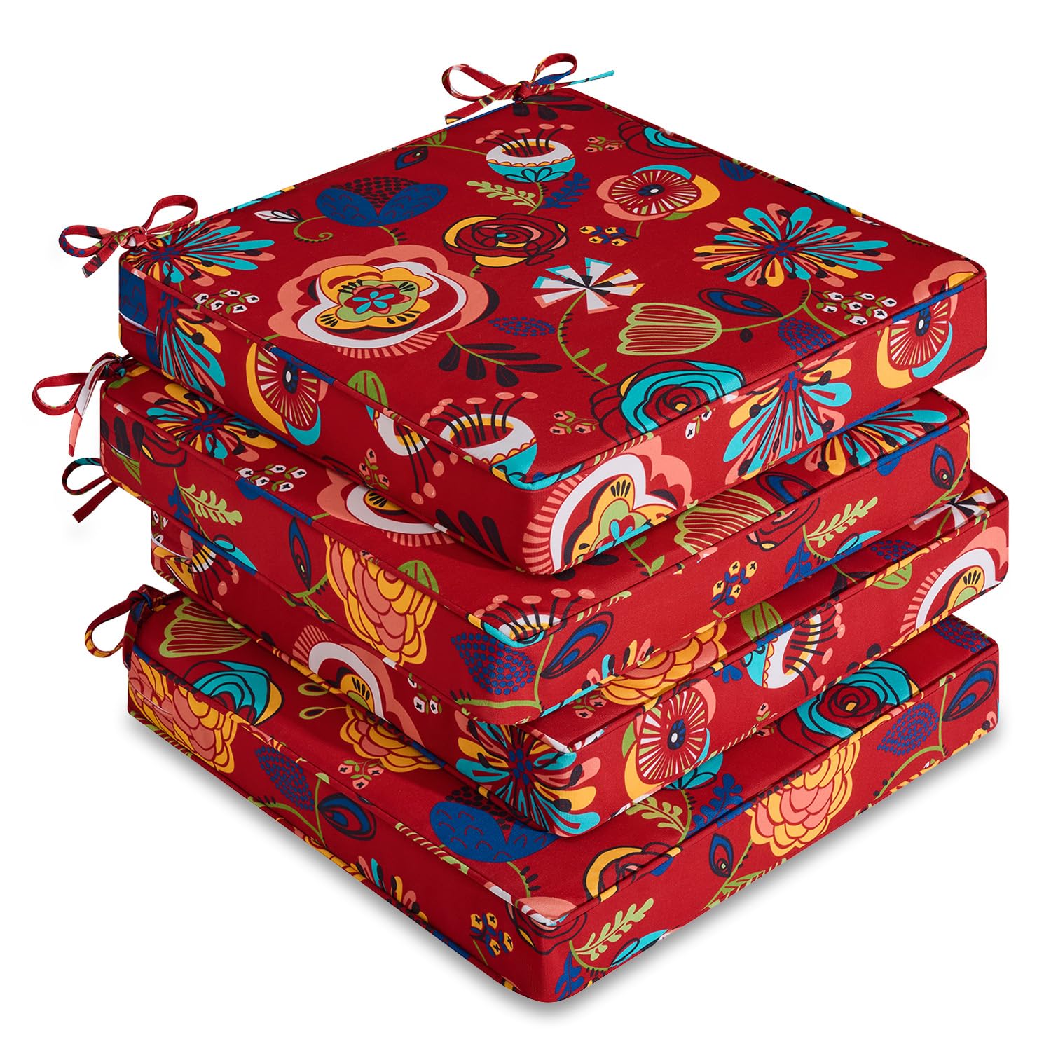 downluxe front packaging showing four Sonia Scarlet cushions and box, easy setup