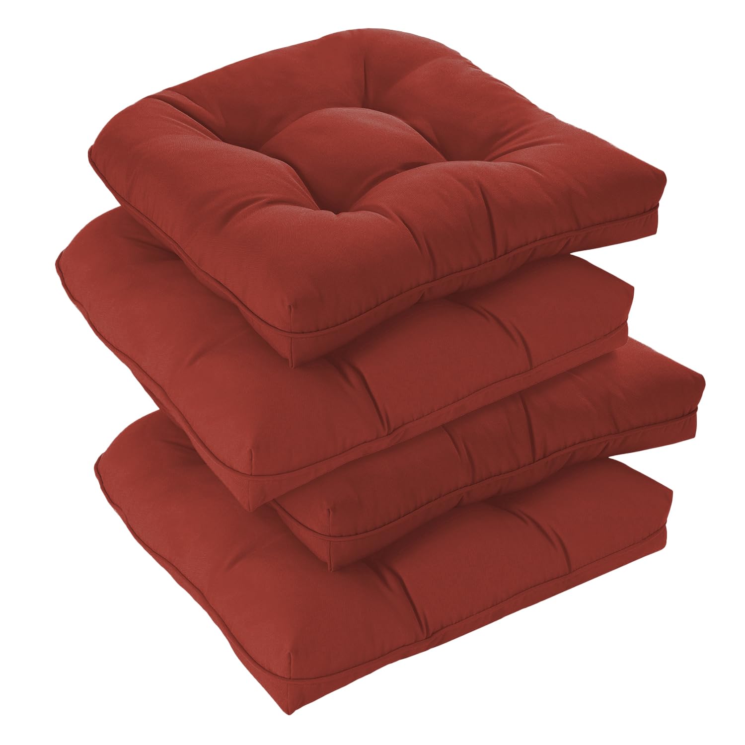 downluxe front view of four brick red cushions showing complete set and color benefit