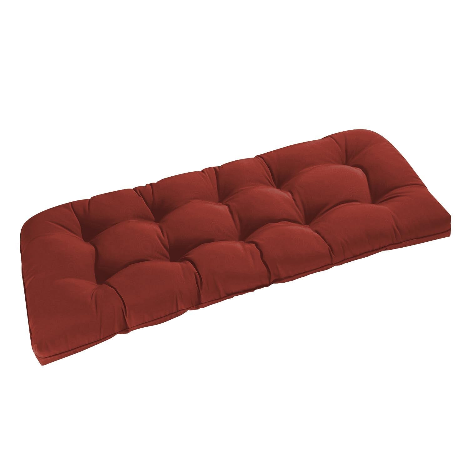 downluxe front view of brick red bench cushion showing tailored look and curb appeal