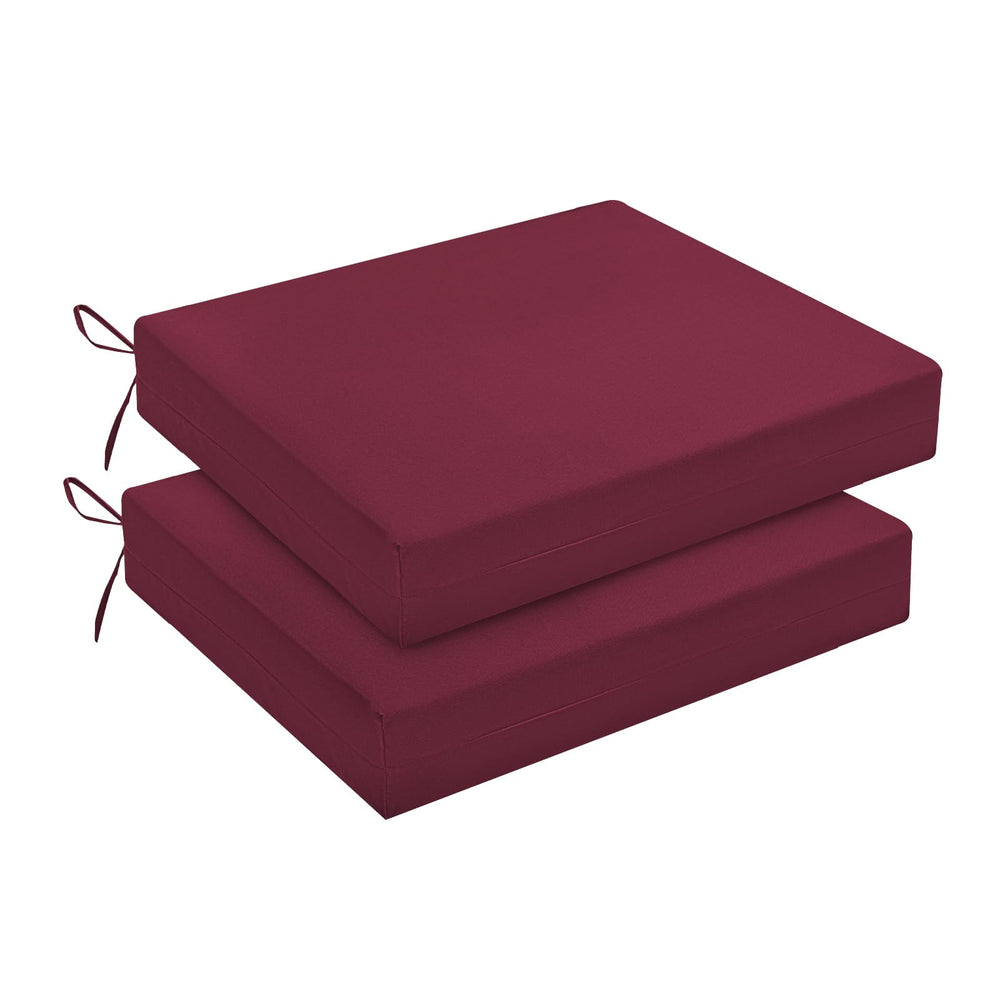 downluxe front view of two burgundy cushions showing shape and color, adds stylish comfort