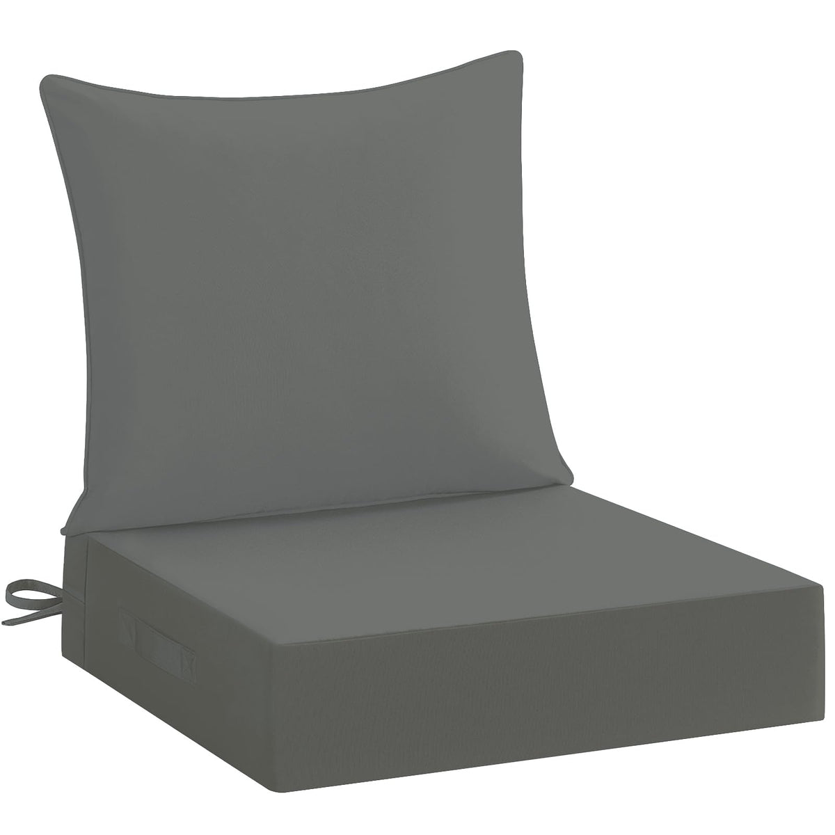 downluxe front view of dark grey cushions showing neat fit and comfort