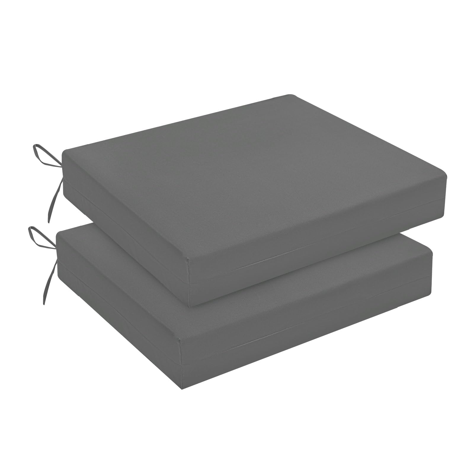downluxe front view of two dark grey cushions showing neat corners and fit benefit