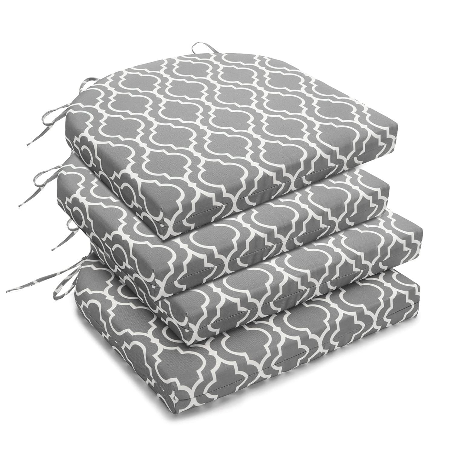 downluxe front view set of four cushions showing coordinated grey gourd color and neat edges for refreshed patio seating