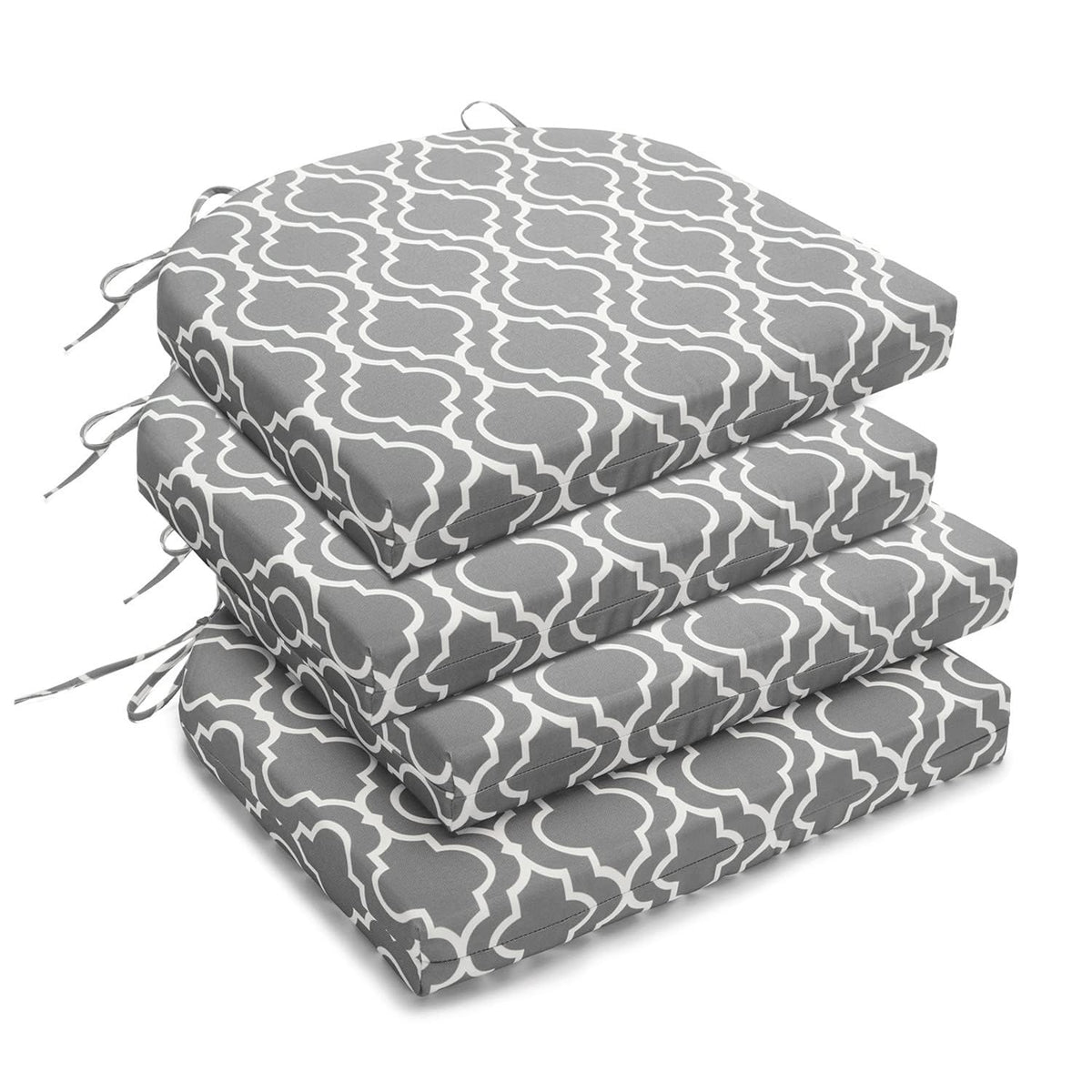 downluxe front view set of four cushions showing coordinated grey gourd color and neat edges for refreshed patio seating