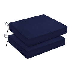downluxe front view navy cushions showing neat square corners and ties for comfort