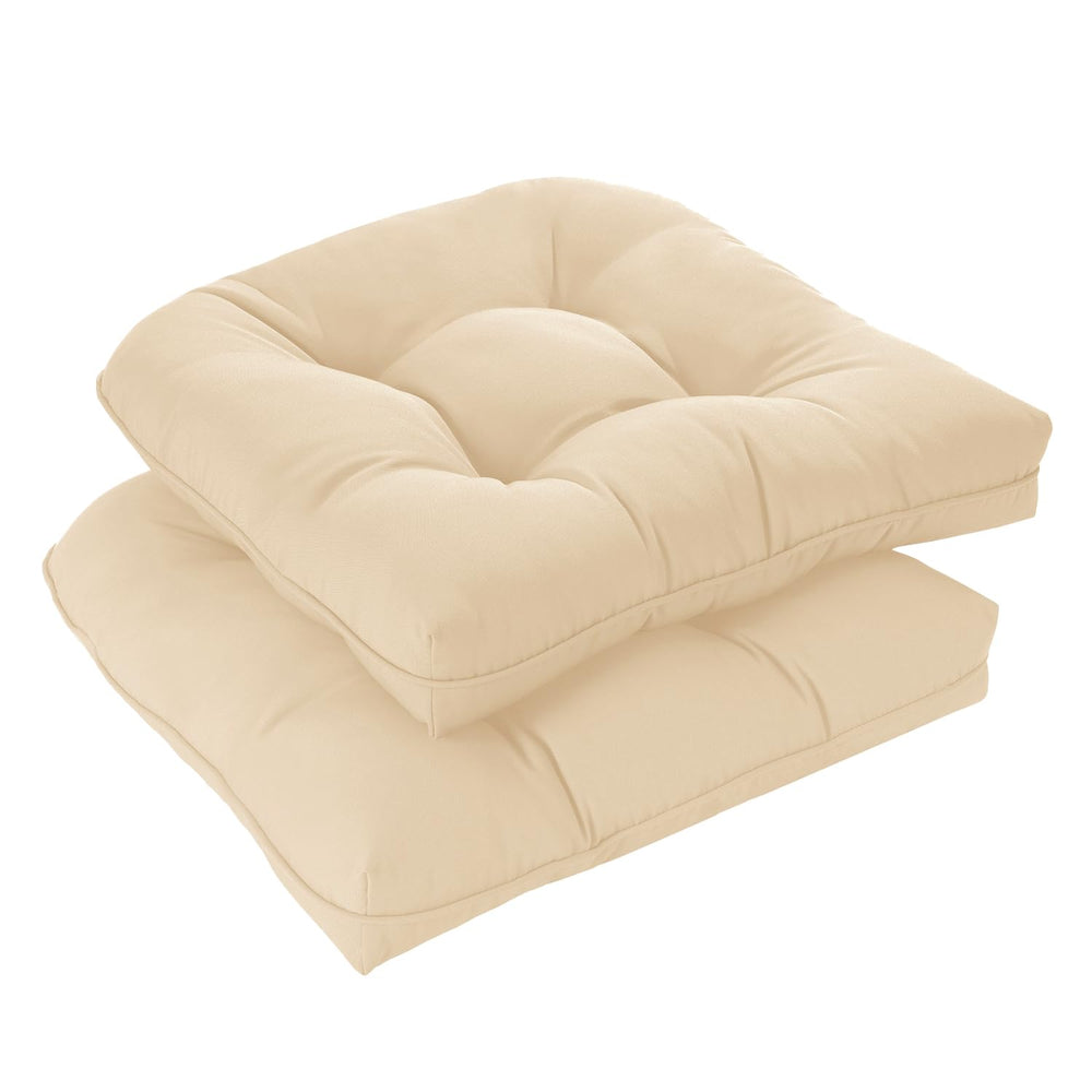 downluxe front view on chair showing plush comfort and stylish beige look