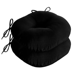 downluxe front view of two black round cushions showing clean styling and comfort