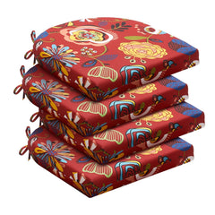 downluxe front view set of four cushions showing vibrant Sonia Scarlet and neat finish for instant patio uplift