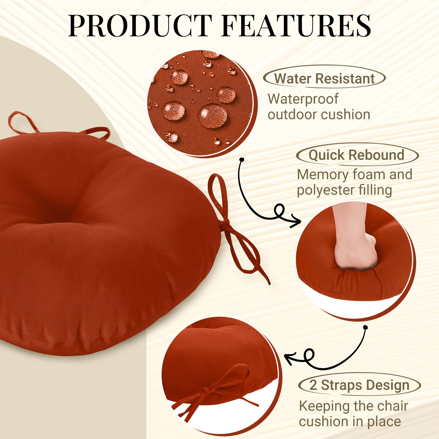 downluxe cushion on metal bistro chair demonstrating secure fit and improved seating comfort