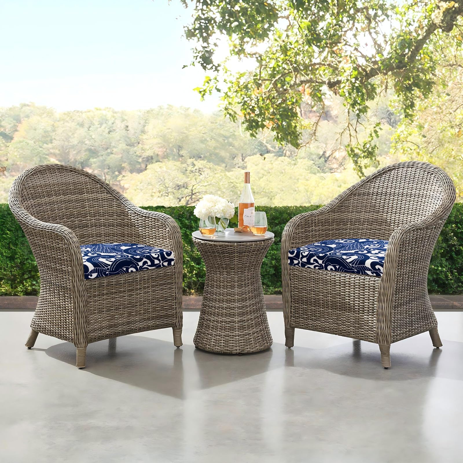 downluxe cushions in balcony dining scene adding comfort and style
