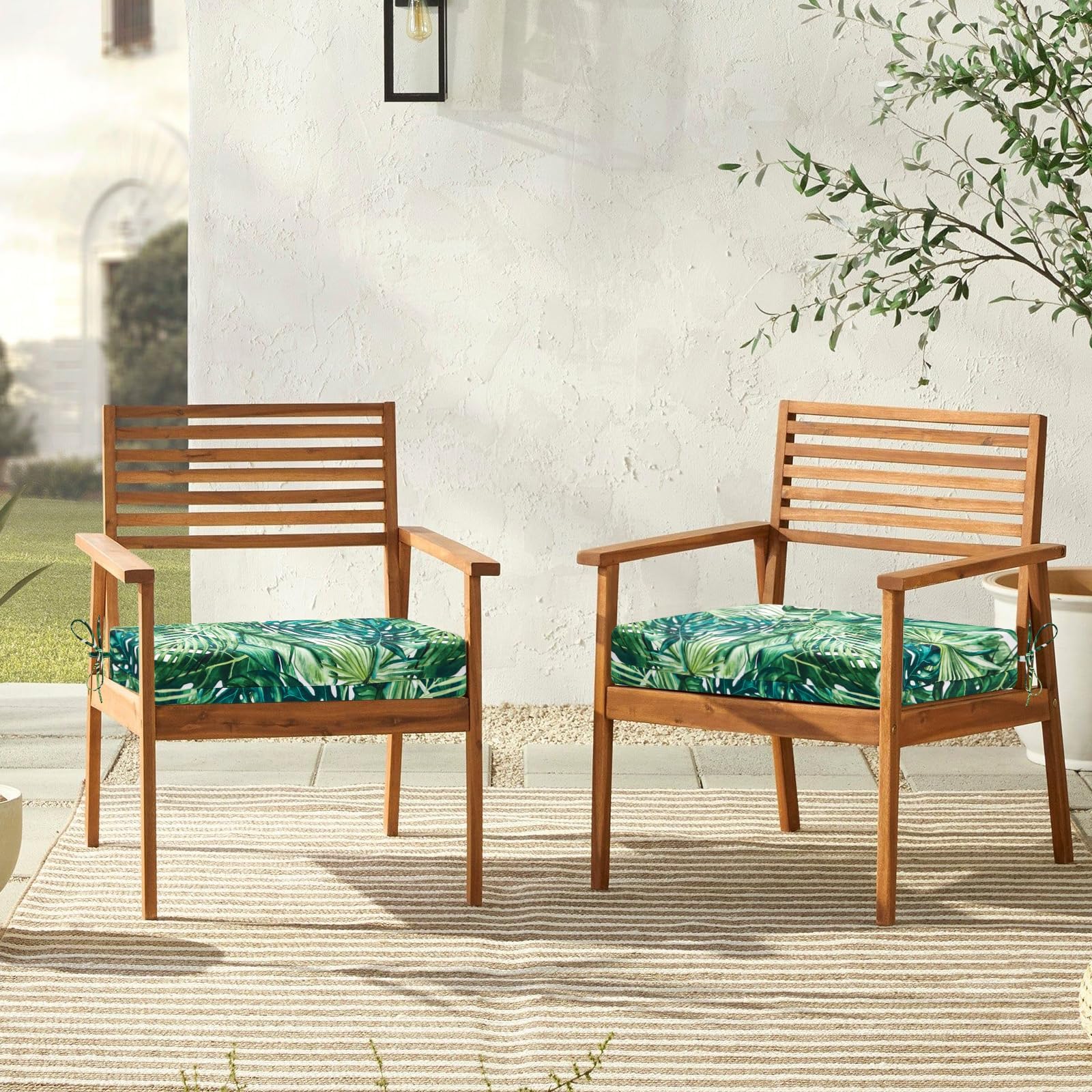 downluxe cushions on balcony table and chairs, creates inviting outdoor seating area