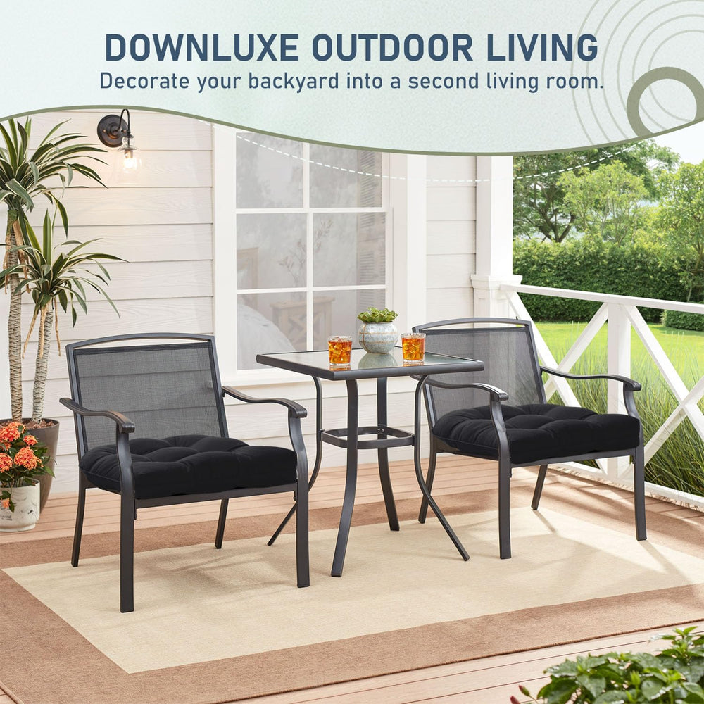 downluxe cushions on a balcony set creating a cozy, weather-ready lifestyle scene
