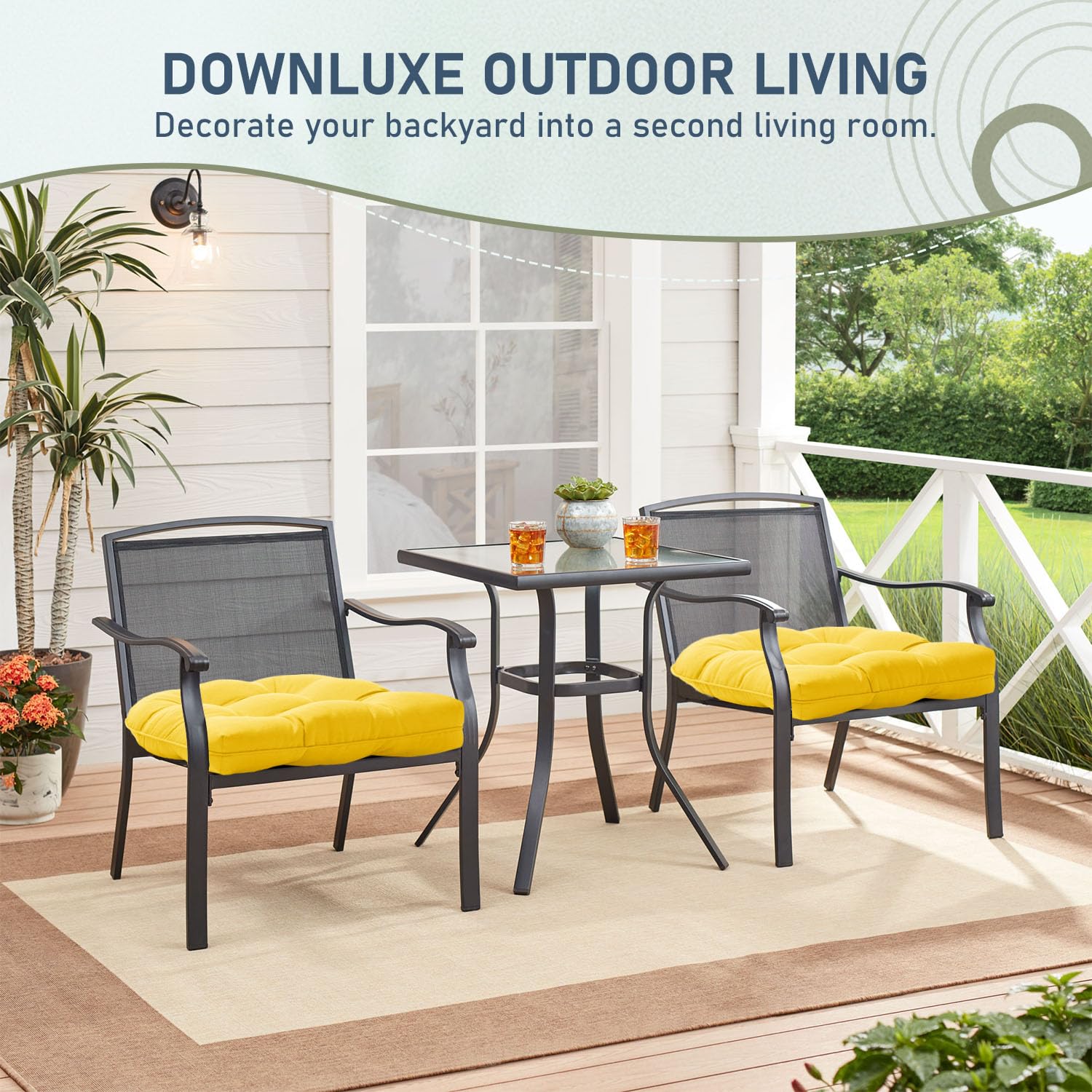 downluxe cushions styled on balcony showing bright color and outdoor vibe