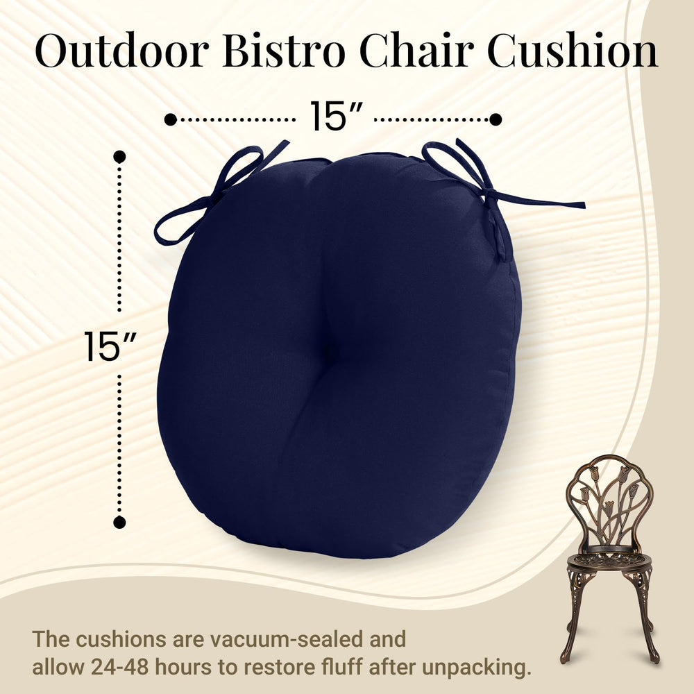 downluxe pair of navy cushions on bistro chairs illustrating improved comfort and style