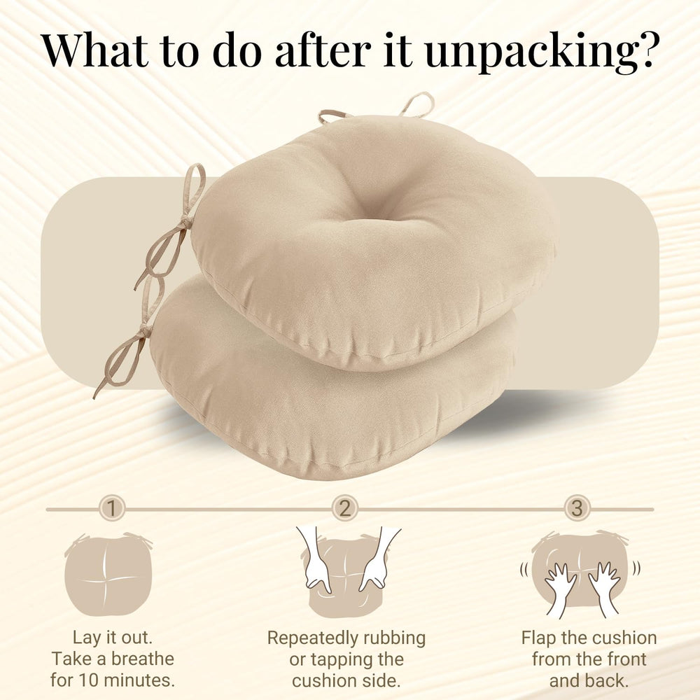 downluxe cushion beside ruler demonstrating 15 inch diameter, clear size reference