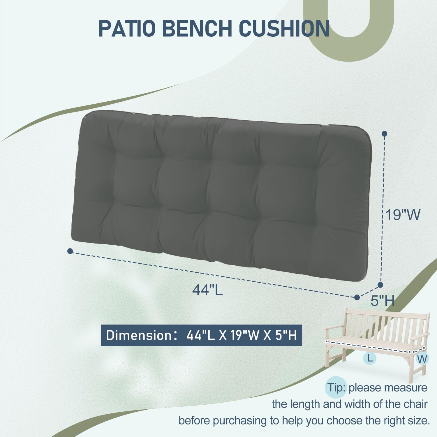 downluxe cushion next to ruler showing 44x19 inches for accurate sizing