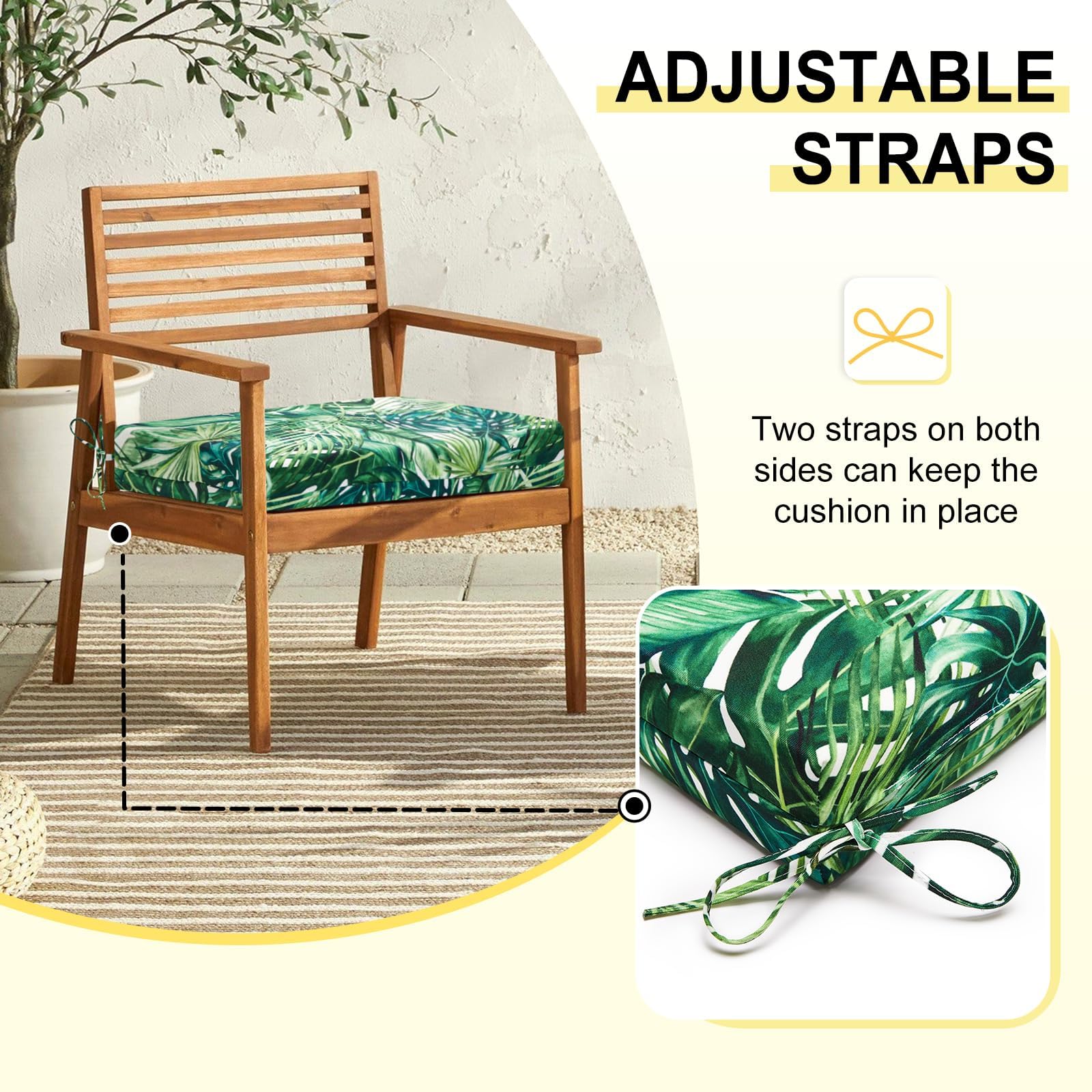 downluxe cushion next to chair measuring tape, confirms 18.5x16x3 inch fit