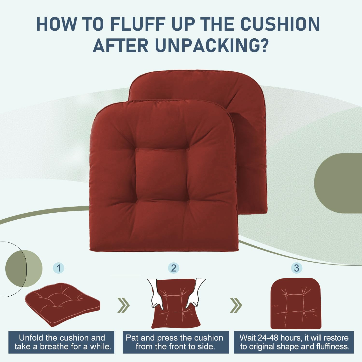 downluxe cushion on chair illustrating 19x19 inch fit for standard seats