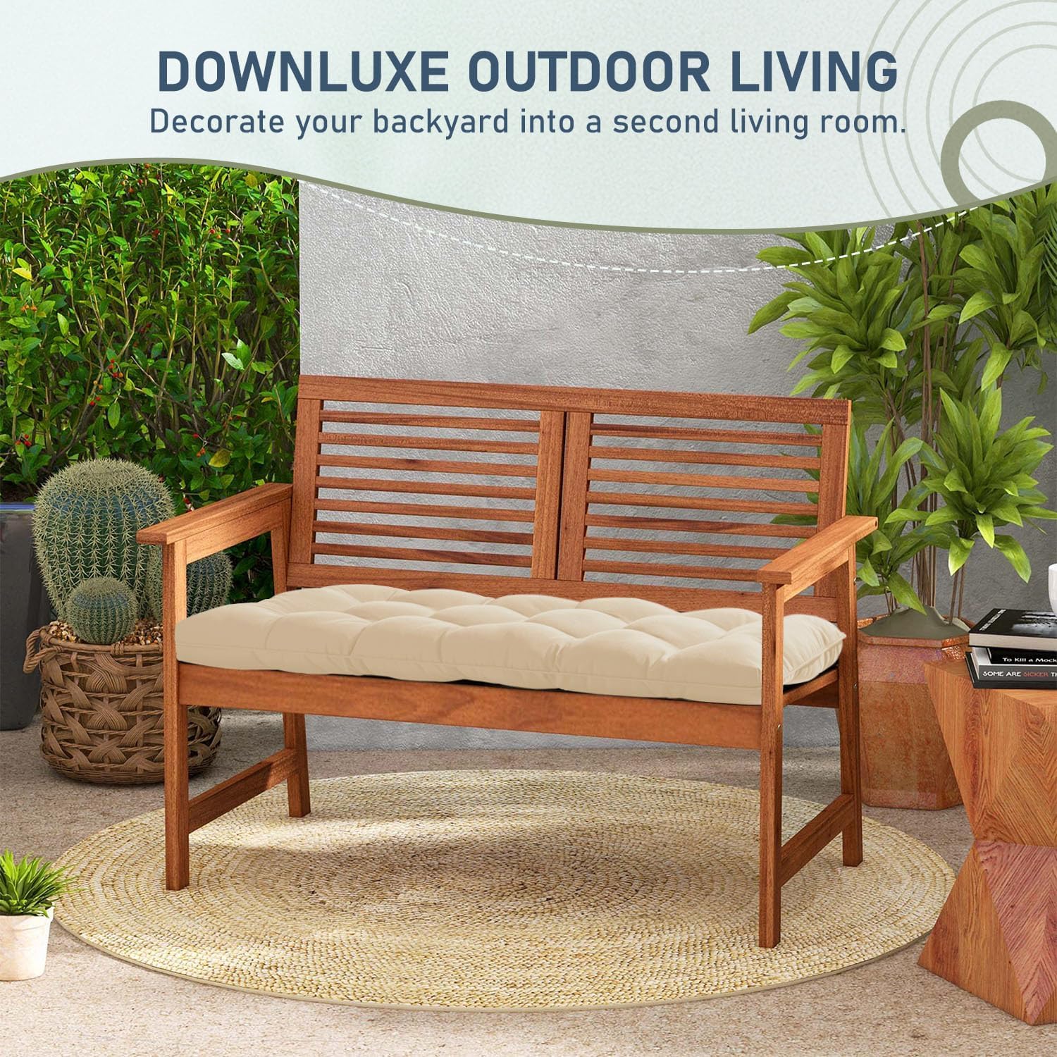 downluxe cushion next to ruler and hands showing true 48x18 size for accurate fit