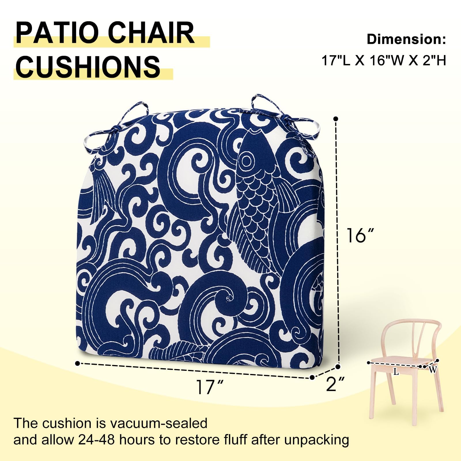 downluxe cushion next to ruler showing 17x16x2 inch dimensions for fit