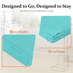 downluxe cushion ties secured to chair to prevent slipping and ensure stable seating