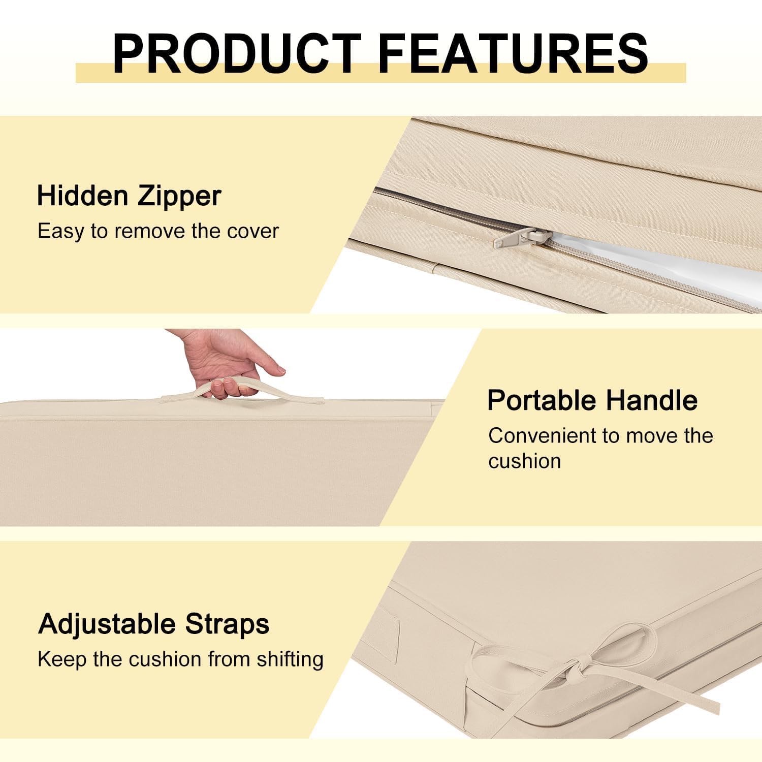 downluxe ties and hidden zipper detail preventing slipping and allowing easy removal