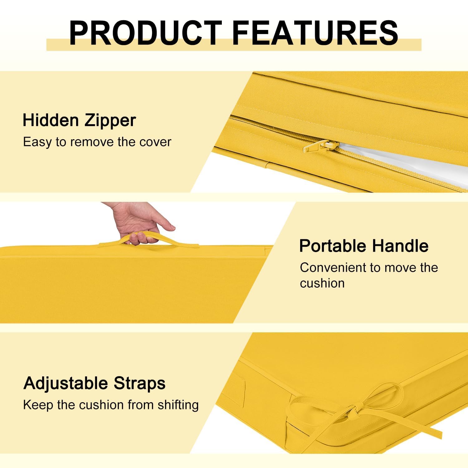 downluxe ties securing cushion to chair demonstrating anti-slip stability benefit