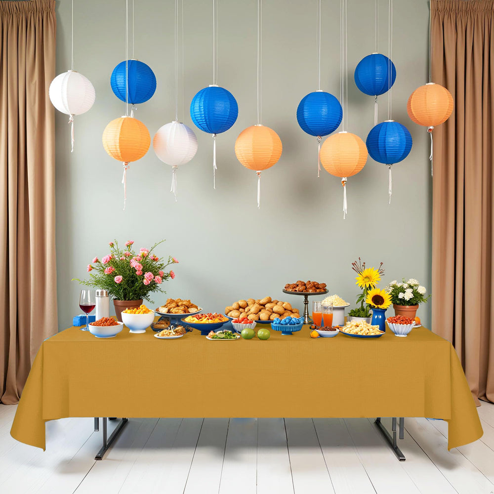 Dozobeede gold tablecloth laid flat on rectangle table protecting surface