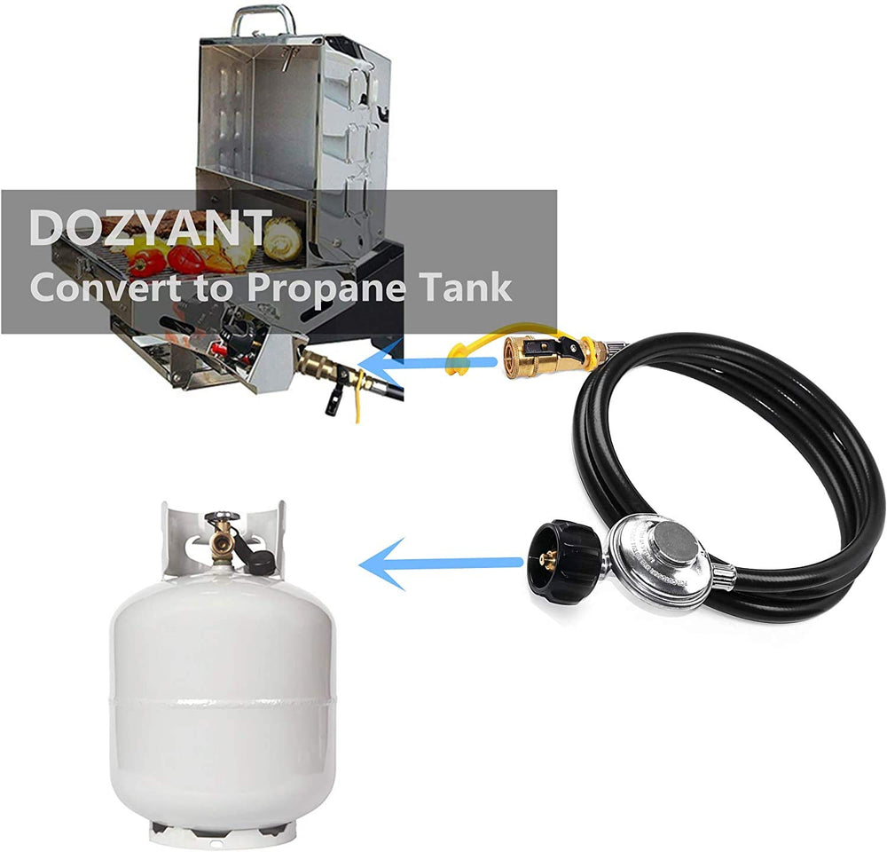 DOZYANT hose attached to RV tabletop grill enabling convenient mobile cooking