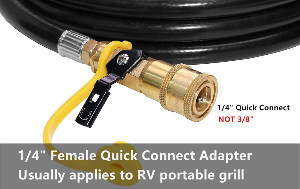 DOZYANT hose connected to QCC1 propane tank demonstrating safe tank attachment