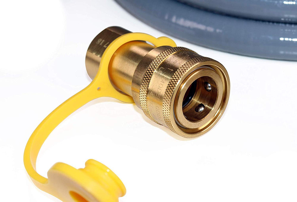 DOZYANT hose attached to a Weber grill in use offering convenient quick-connect utility