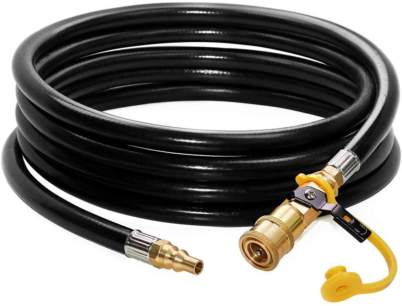 DOZYANT front view of 20 ft propane hose assembly showing connectors and length benefit