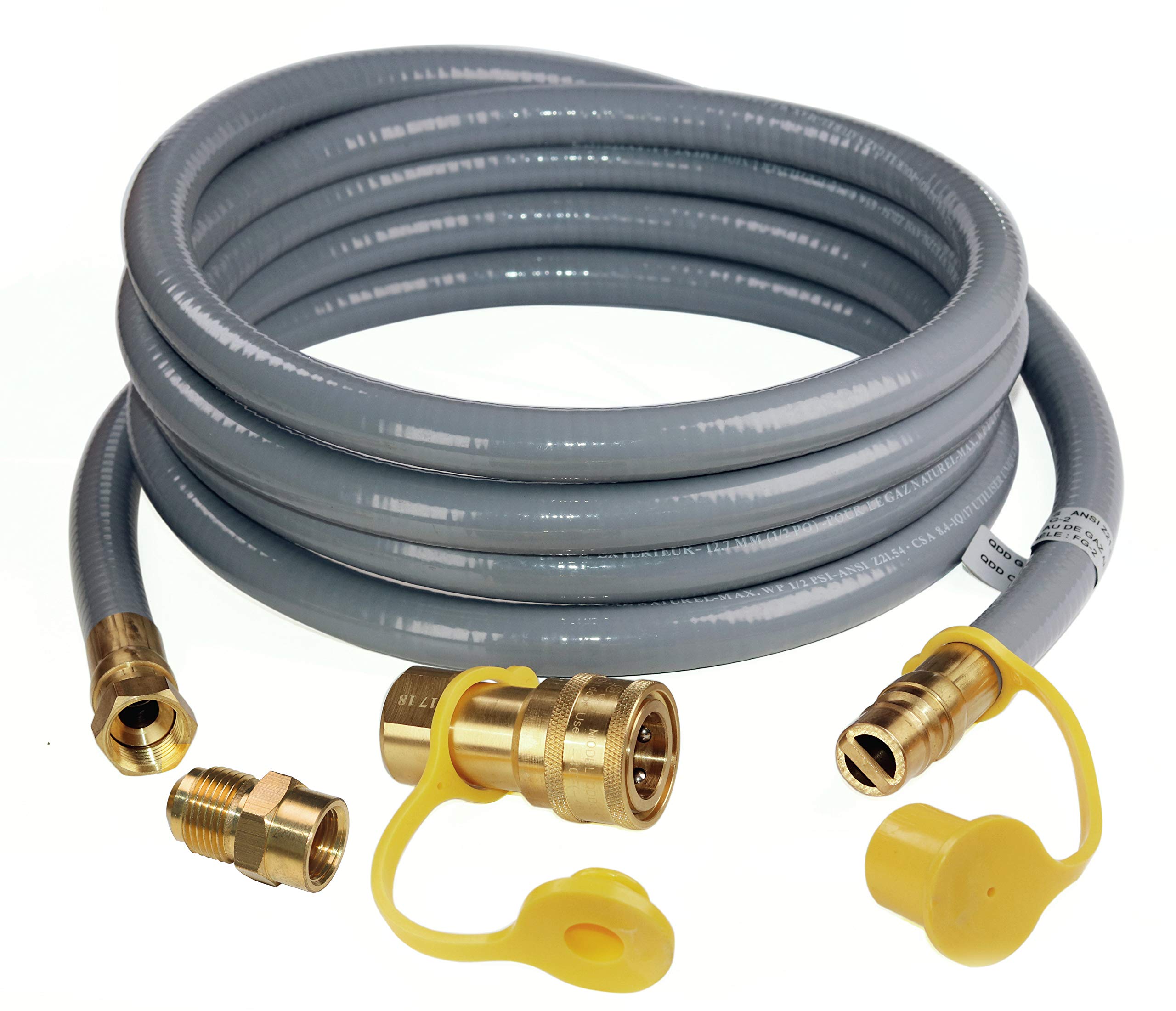 DOZYANT front view of 12ft natural gas quick connect hose showing connectors for easy installation