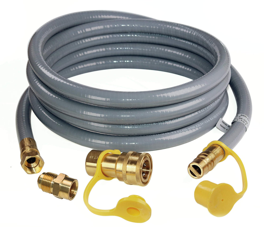 DOZYANT front view of 12ft natural gas quick connect hose showing connectors for easy installation