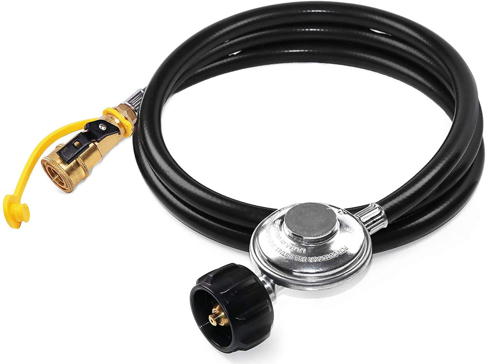 DOZYANT front view of hose assembly showing quick connect and regulator for secure hookup