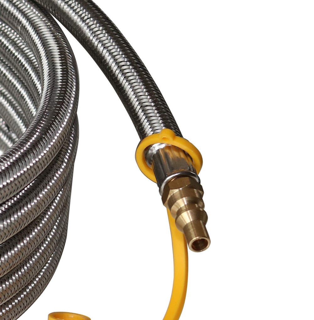 DOZYANT hose in use connecting RV to portable grill enabling tidy campsite cooking