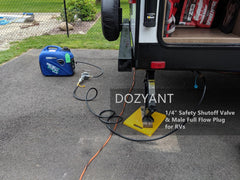 DOZYANT hose beside measuring tape showing 20 ft length for flexible placement