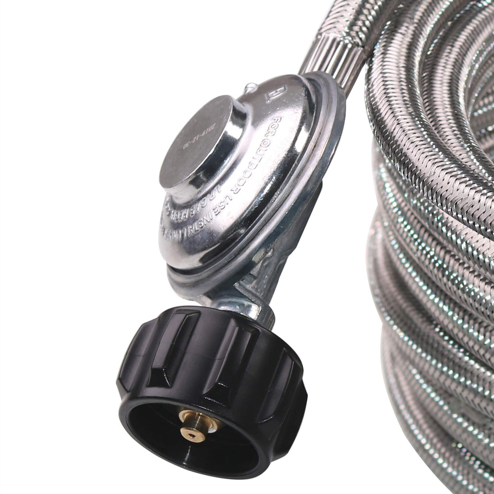 DOZYANT close-up of stainless-steel braided hose highlighting abrasion resistance