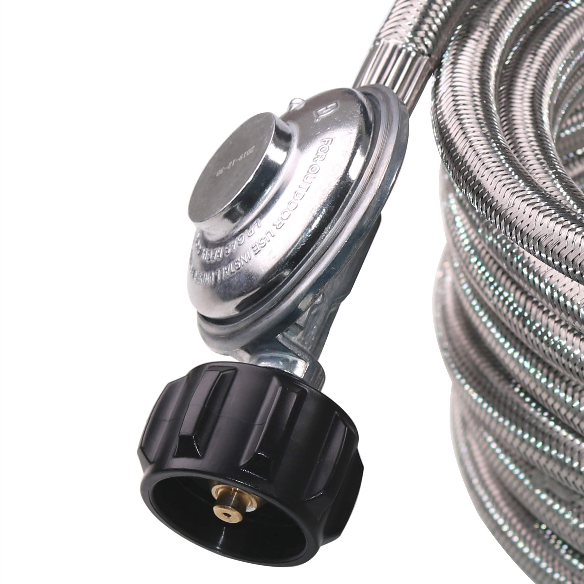 DOZYANT close-up of stainless steel braided hose showing abrasion resistance