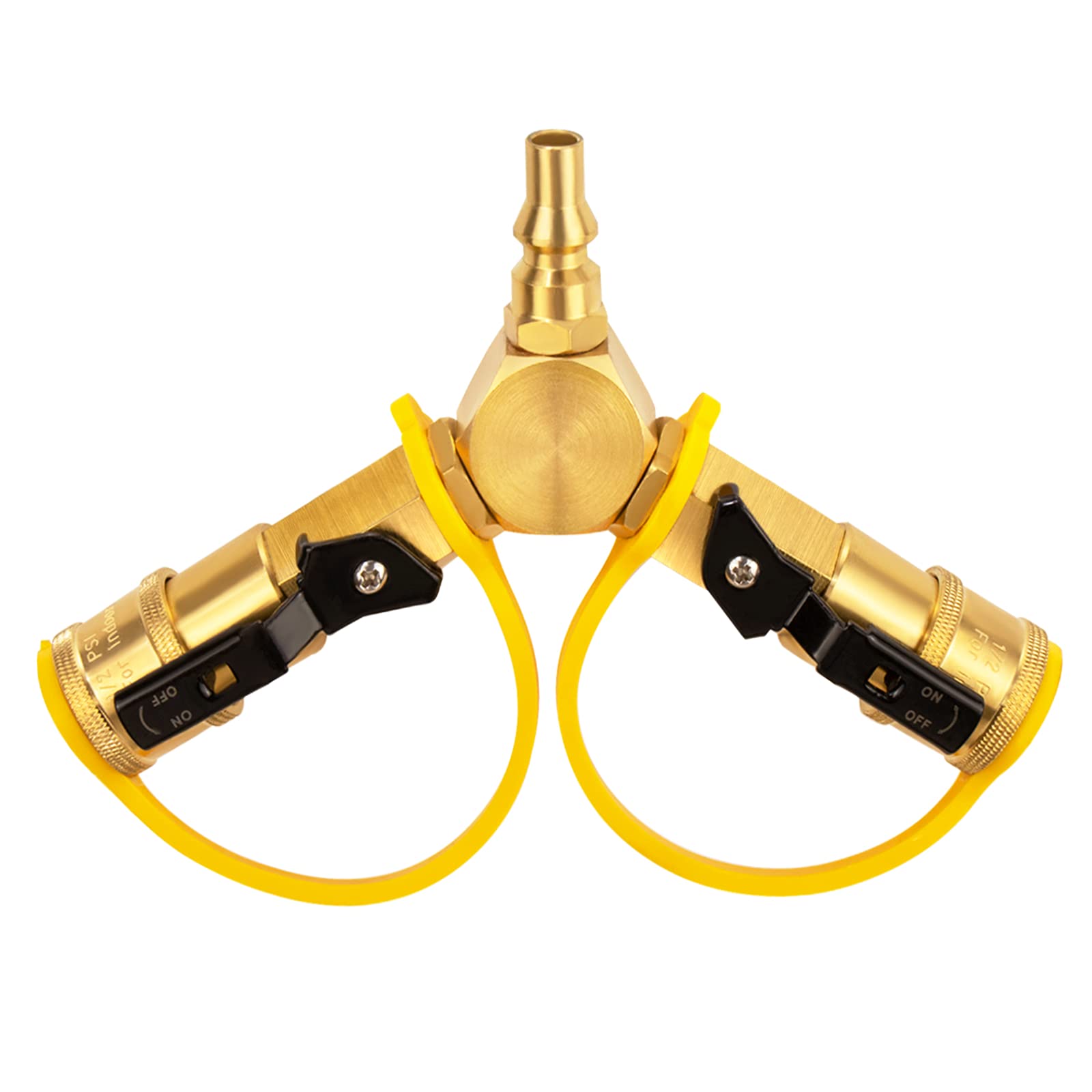 DOZYANT Y-splitter front view showing dual quick-connects for versatile hookups