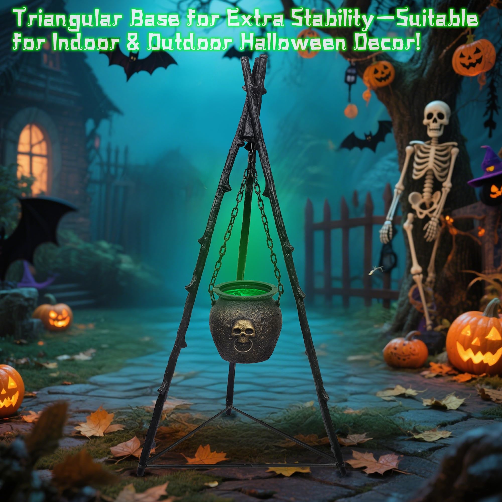 DR.DUDU cauldron glowing at night, delivers dramatic spooky illumination