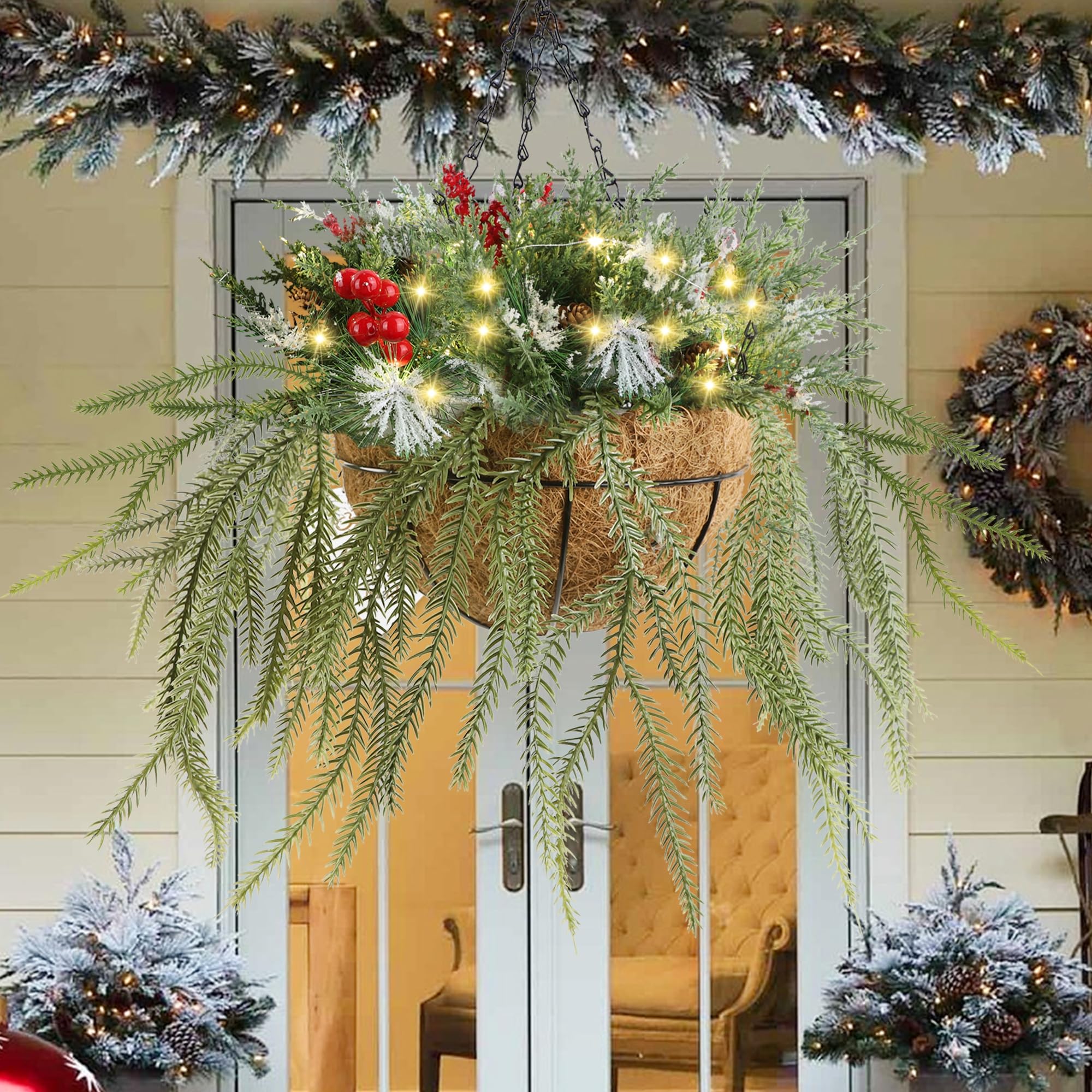 DR.DUDU close-up of Norfolk pine needles and red berries for lifelike texture