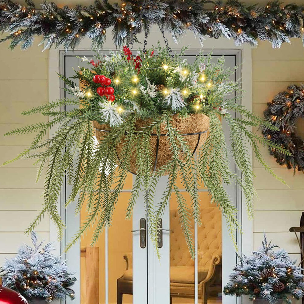 DR.DUDU close-up of Norfolk pine needles and red berries for lifelike texture