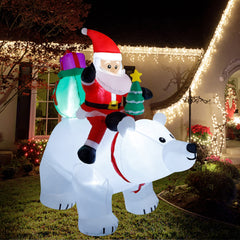 DR.DUDU front view inflatable Santa on polar bear shows festive curb appeal