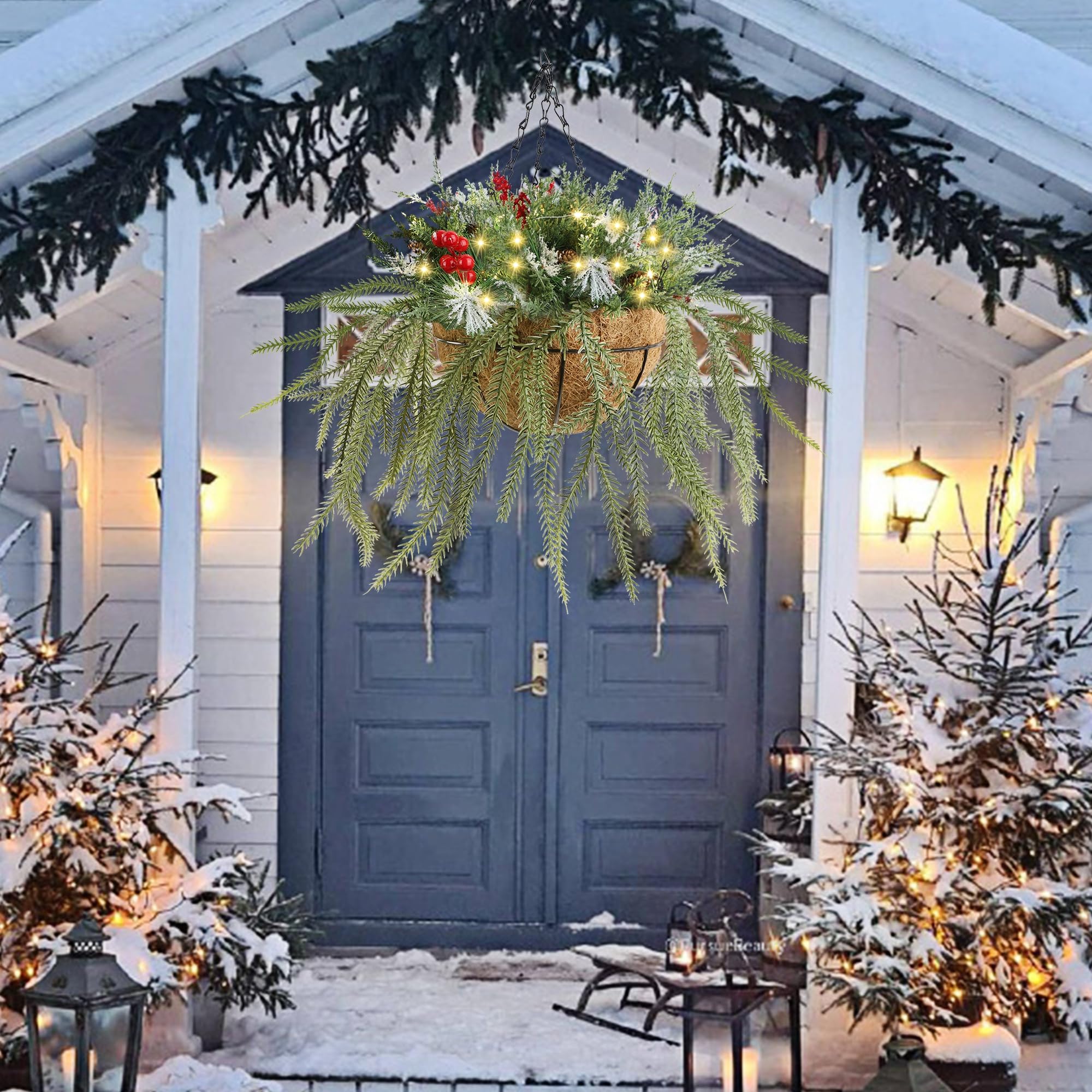 DR.DUDU hanging basket displayed on staircase adding holiday atmosphere