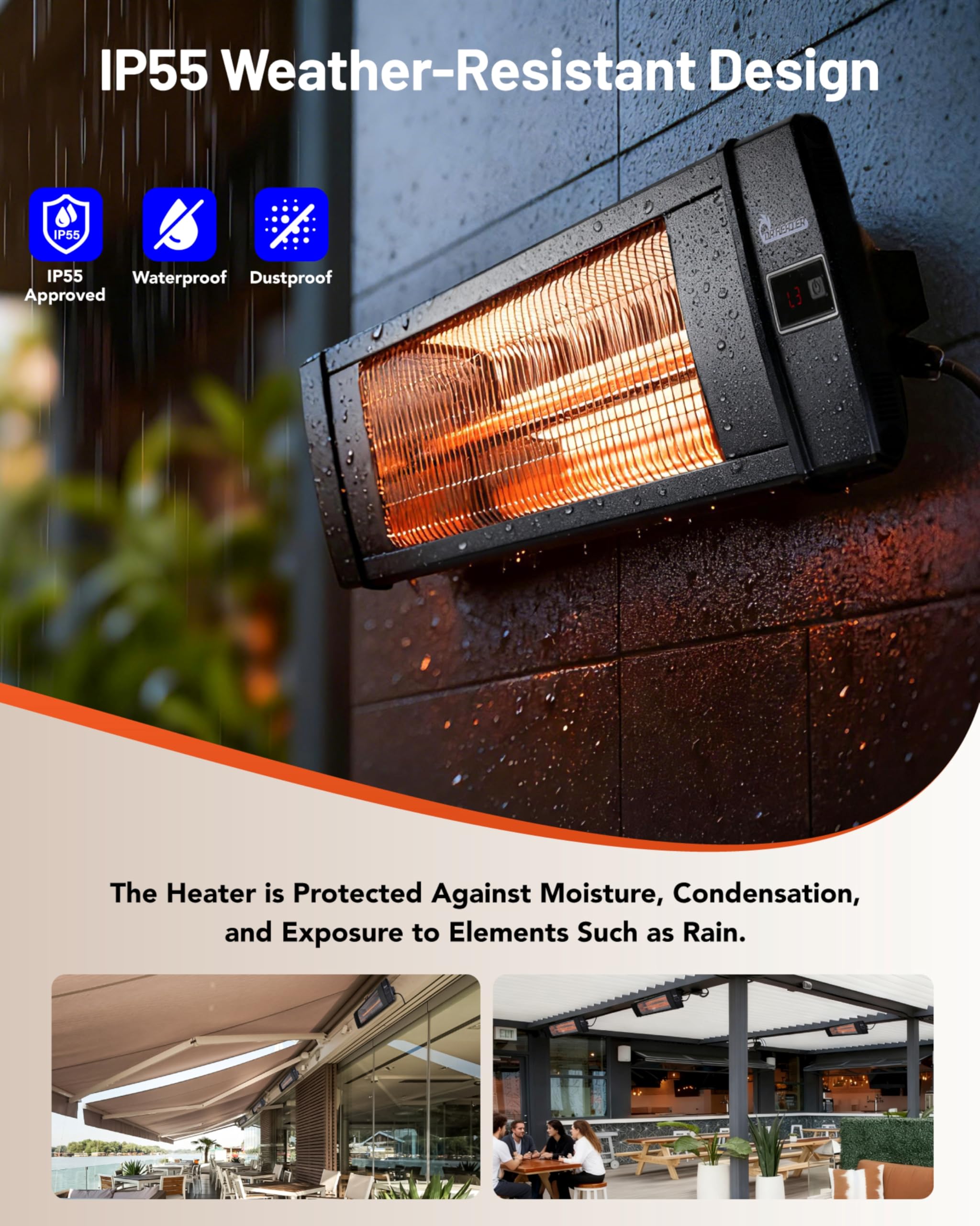 DR. INFRARED HEATER carbon lamp detail highlighting instant infrared warmth
