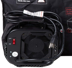 DR. INFRARED HEATER tent in bedroom with luggage and clothes inside, showing convenient at-home use