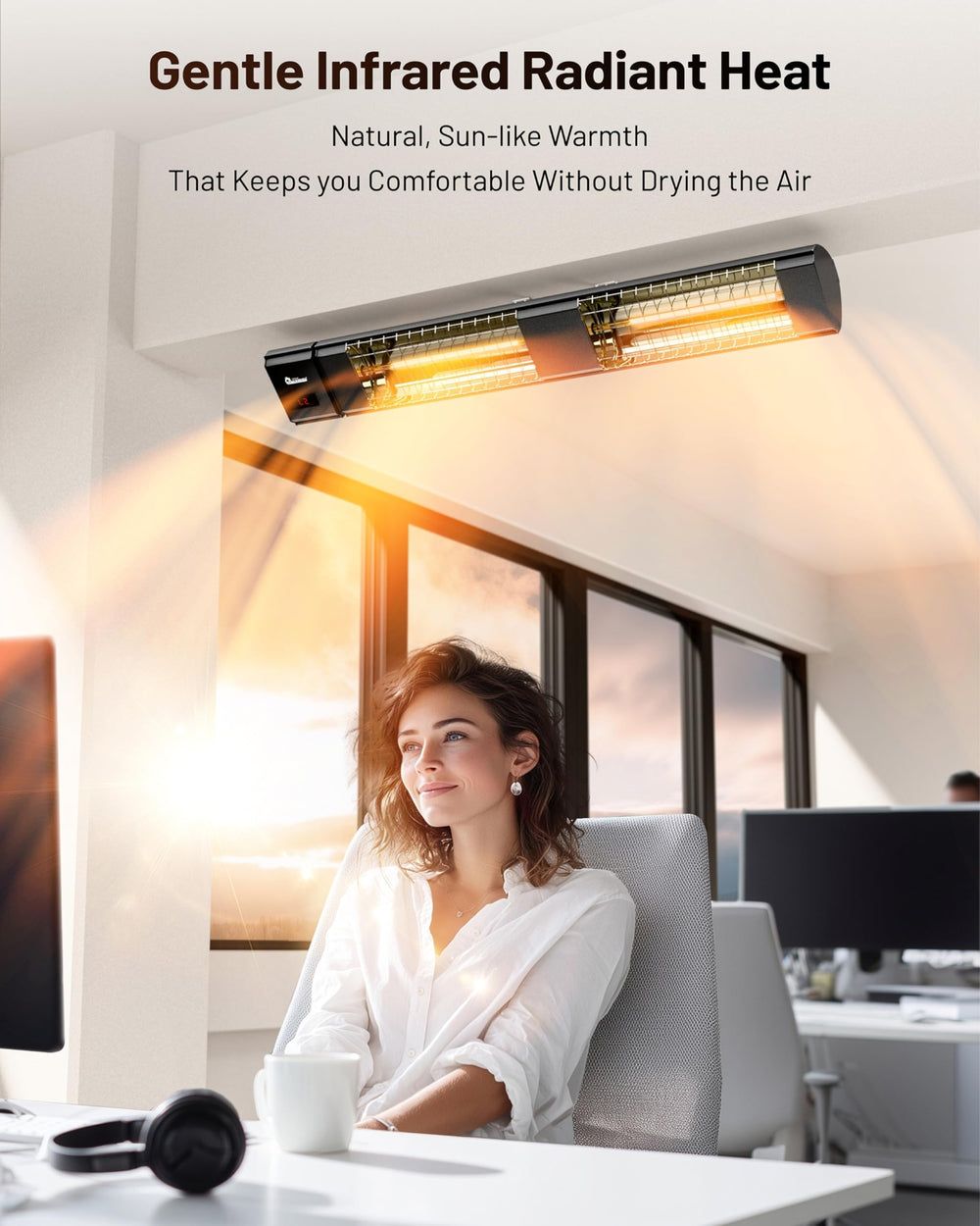 DR. INFRARED HEATER in a garage workshop demonstrating targeted job-site warmth