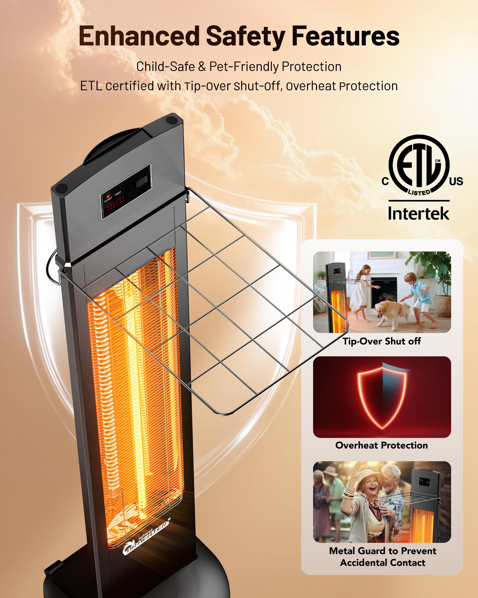 DR. INFRARED HEATER close-up of carbon element for efficient radiant warmth benefit