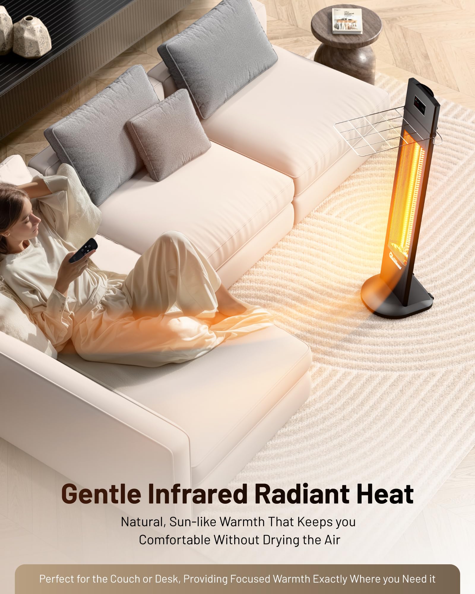 DR. INFRARED HEATER freestanding on wheels showing easy movement benefit